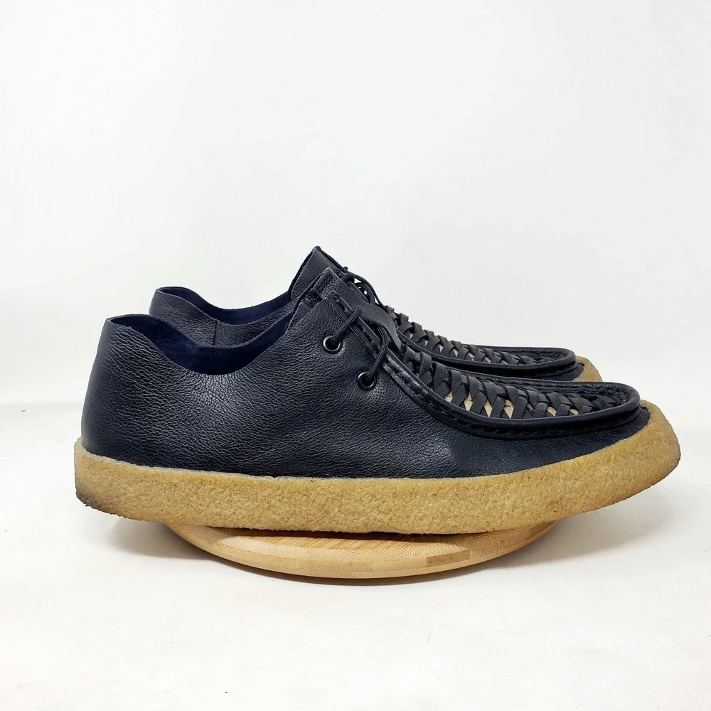 Camper Bark Shoes Mens 45 Black Lace Up Woven Top Oxford Summer Chukka Sneaker‎